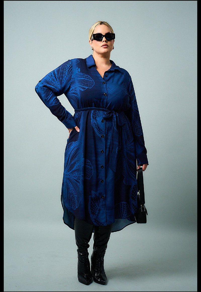 Vestido Chemise Azul Manga Longa