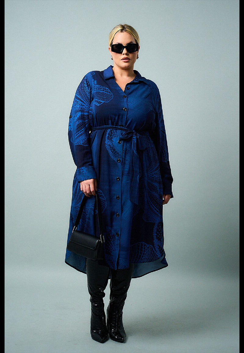 Vestido Chemise Azul Manga Longa